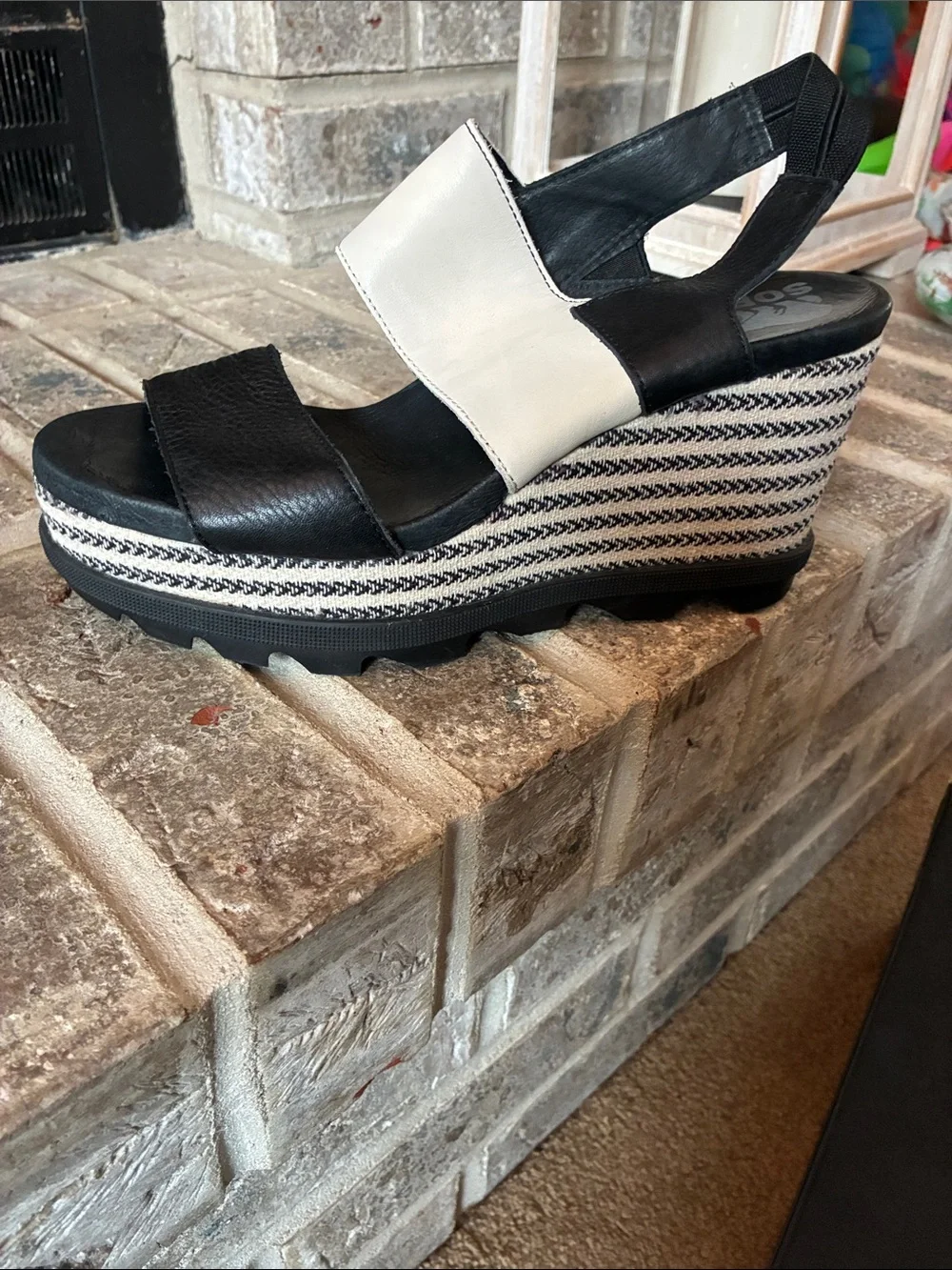 Sorel Wedge Sandals - Black & Cream Striped Platform
